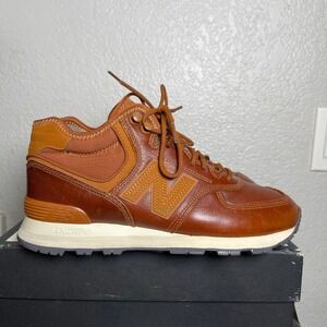 New Balance 574 MH574OAD Mid Rich Brown Leather Sneakers Lace up Men's 9.5 D